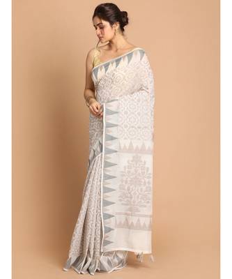 Banarasi White Woven Design Daily Wear Saree with blouse 2