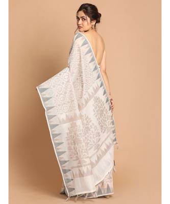 Banarasi White Woven Design Daily Wear Saree with blouse 3
