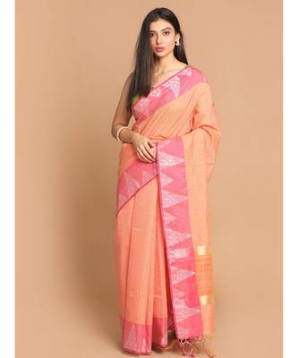 Banarasi Peach Checked Daily Wear Saree with blouse 1