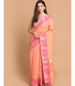Banarasi Peach Checked Daily Wear Saree with blouse