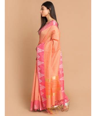 Banarasi Peach Checked Daily Wear Saree with blouse 2