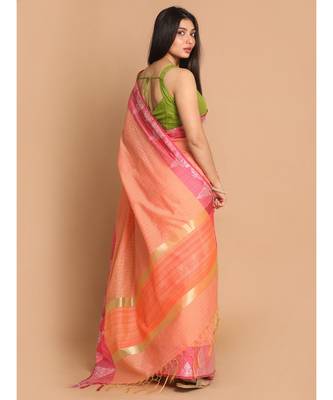 Banarasi Peach Checked Daily Wear Saree with blouse 3