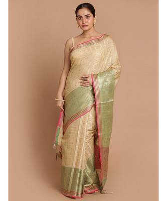 Banarasi Beige Woven Design Festive Wear Saree with blouse 1