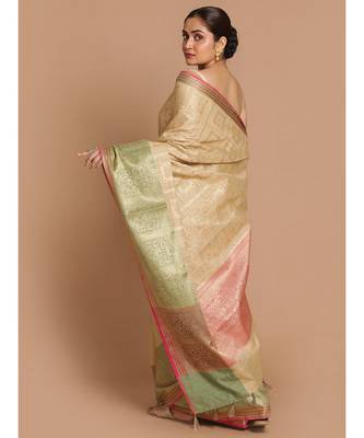 Banarasi Beige Woven Design Festive Wear Saree with blouse 3
