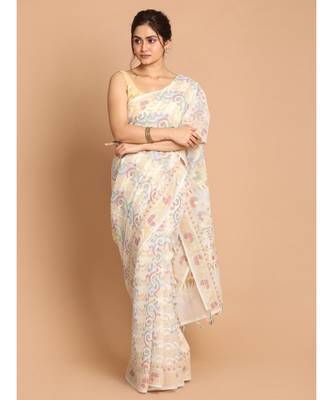 Banarasi White Woven Design Daily Wear Saree with blouse 1