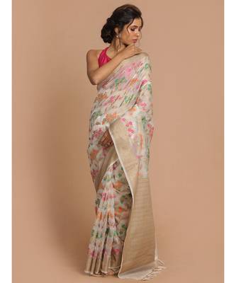 Banarasi White Woven Design Festive Wear Saree with blouse 1