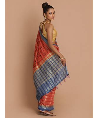 Banarasi Red Embroidered Daily Wear Saree with blouse 3
