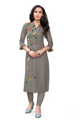 Grey embroidered cotton cotton-kurtis 1
