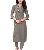Grey embroidered cotton cotton-kurtis