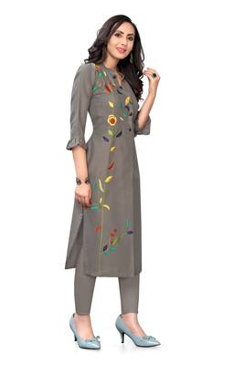 Grey embroidered cotton cotton-kurtis 3
