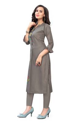 Grey embroidered cotton cotton-kurtis 4
