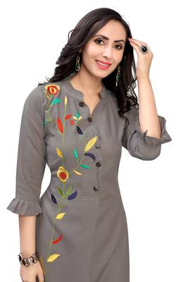 Grey embroidered cotton cotton-kurtis 5