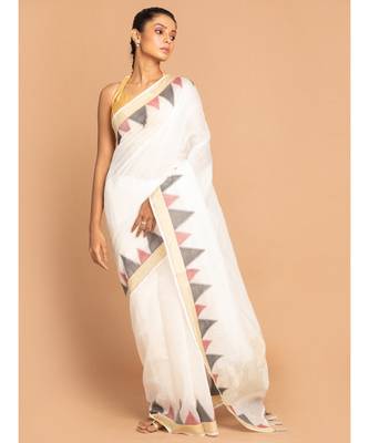 Banarasi White Solid  Work Wear Saree with blouse 1