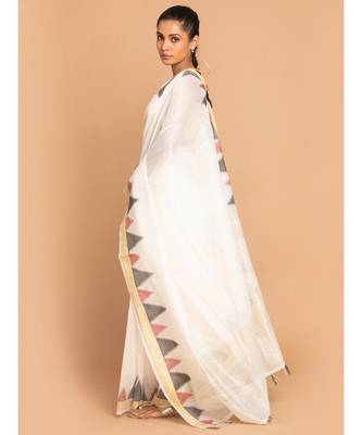 Banarasi White Solid  Work Wear Saree with blouse 2