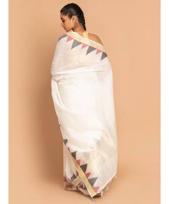 Banarasi White Solid  Work Wear Saree with blouse 3