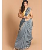 Banarasi Grey Solid  Work Wear Saree with blouse