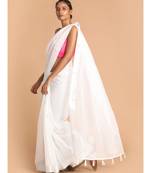 Kota White Solid  Work Wear Saree with blouse