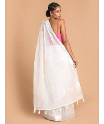 Kota White Solid  Work Wear Saree with blouse 2