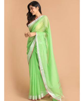 Kota Green Solid  Work Wear Saree with blouse 2
