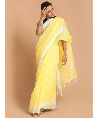 Kota Yellow Solid  Work Wear Saree with blouse 1