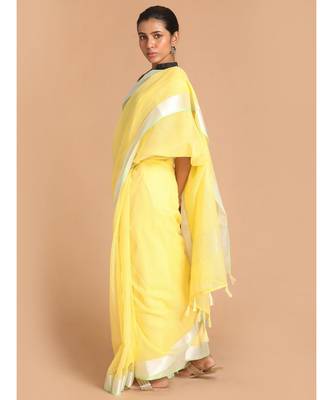 Kota Yellow Solid  Work Wear Saree with blouse 2