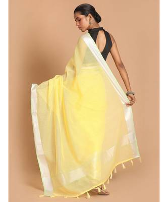 Kota Yellow Solid  Work Wear Saree with blouse 3