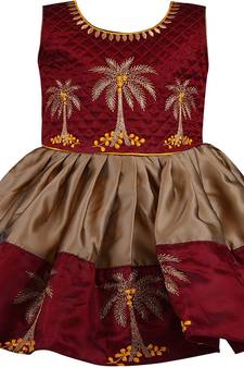 Wishkaro Maroon Party Wear A- Line Dress  for Girls