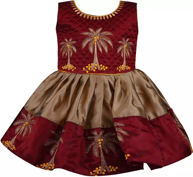 Wishkaro Maroon Party Wear A- Line Dress  for Girls