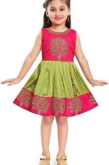 Wishkaro Green Party Wear A- Line Dress  for Girls