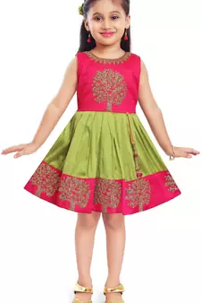 Wishkaro Green Party Wear A- Line Dress  for Girls