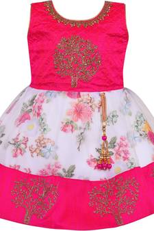 Wishkaro White Party Wear A- Line Dress  for Girls