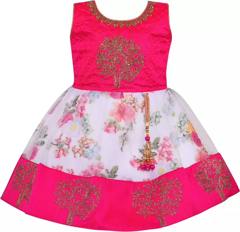 Wishkaro White Party Wear A- Line Dress  for Girls
