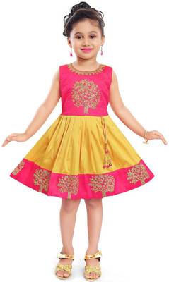 Wishkaro Yellow Party Wear A- Line Dress  for Girls 1