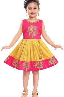 Wishkaro Yellow Party Wear A- Line Dress  for Girls