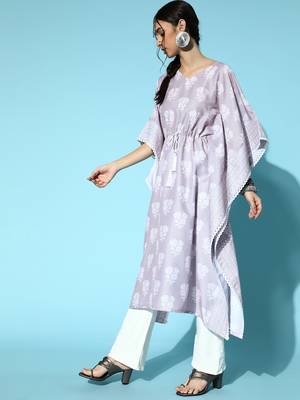 Purple printed art silk kurtas-and-kurtis 2