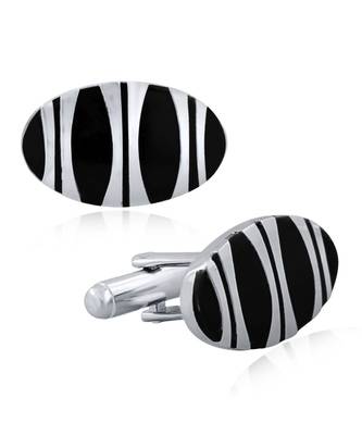 Oval Black Stripes Cufflinks In Box 2