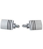 Rectangle Silver Stripes Cufflinks In Box