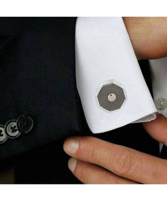 Hexagon Black Enamel Cufflinks In Box 3