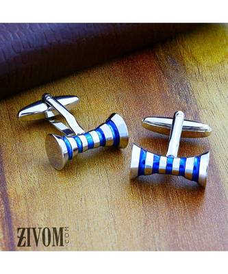 Ribbon Blue Bow Stripe Cufflinks In Box 4