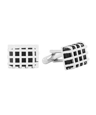Rectangle Silver Checks Crystal Cufflinks In Box 1