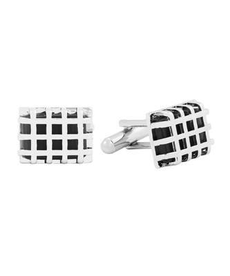 Rectangle Silver Checks Crystal Cufflinks In Box 2