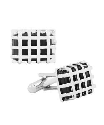 Rectangle Silver Checks Crystal Cufflinks In Box 3