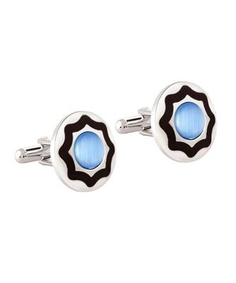 Round Blue Black Cufflinks In Box 2