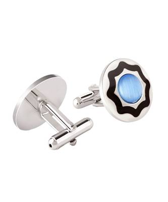 Round Blue Black Cufflinks In Box 3