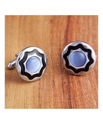 Round Blue Black Cufflinks In Box 4