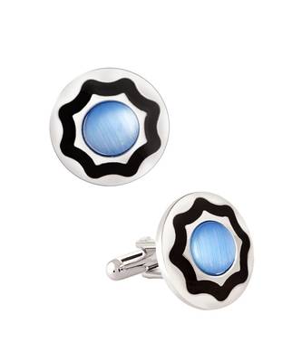 Round Blue Black Cufflinks In Box 5