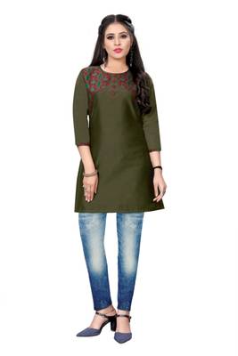 Green woven viscose short-kurtis 1