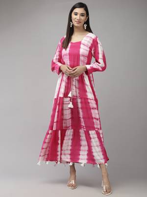 Pink printed viscose rayon maxi-dresses 1