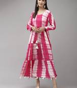 Pink printed viscose rayon maxi-dresses