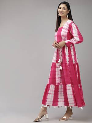 Pink printed viscose rayon maxi-dresses 2